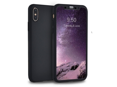 Калъф преден и заден PVC + Стъклен протектор за Iphone X / XS, Черен