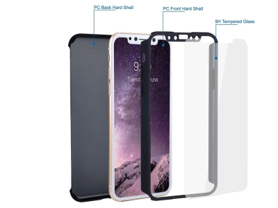 Калъф преден и заден PVC + Стъклен протектор за Iphone X / XS, Черен