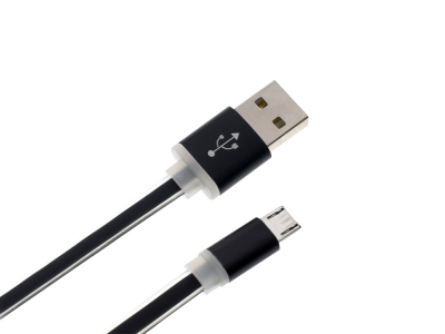 USB Кабел SLIM с Метални Букси Micro USB, Черен