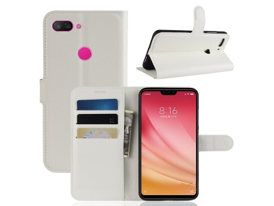 Калъф Тефтер Litchi за Xiaomi Mi 8 Lite, Бял