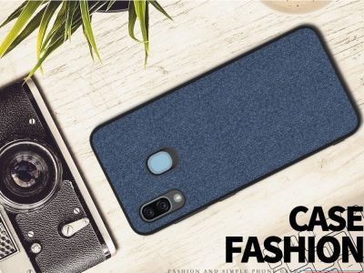 Удароустойчив Гръб Cloth Leather за Samsung Galaxy A30, Тъмно син