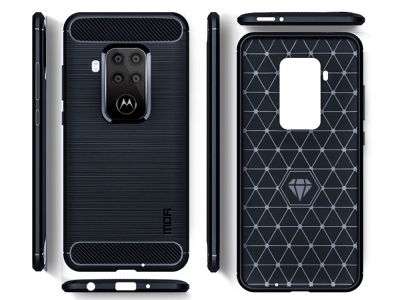 Силиконов Калъф Carbon Fibre Brushed за Motorola Moto One Zoom, Тъмно син