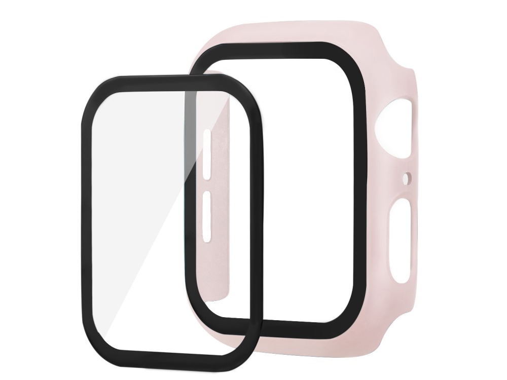 Пластмасов бъмпер + Стъклен протектор за Apple Watch Series 5/4 44mm , Розов