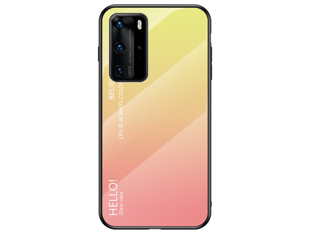 Стъклен Гръб Glass за Huawei P40 Pro, Жълт/ Розов