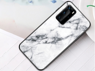 Стъклен Гръб Glass за Huawei P40 Pro, Бял мрамор