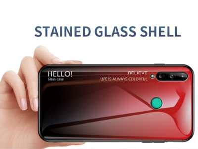Стъклен гръб Glass за Huawei P40 Lite E/Y7P, Червен- Черен