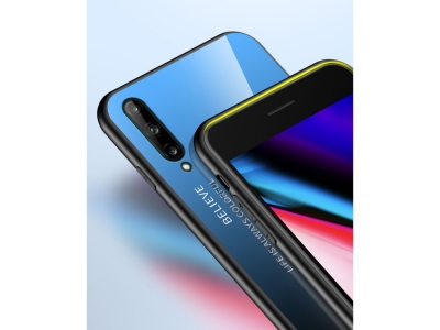 Стъклен гръб Glass за Huawei P40 Lite E/Y7P, Син-Черен