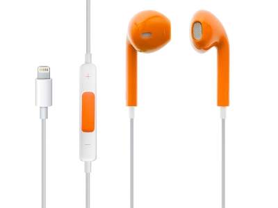 Слушалки с микрофон HF. Lightning iPhone 7/7Plus/8/8Plus/X  MEGA BASS, Оранжев