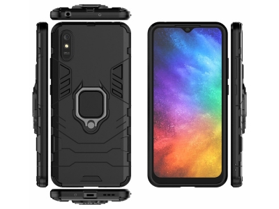 Удароустойчив калъф Ring Holder за Xiaomi Redmi 9A, Черен