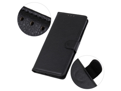 Калъф Тефтер Litchi Grain Wallet Stand за OnePlus Nord, Черен