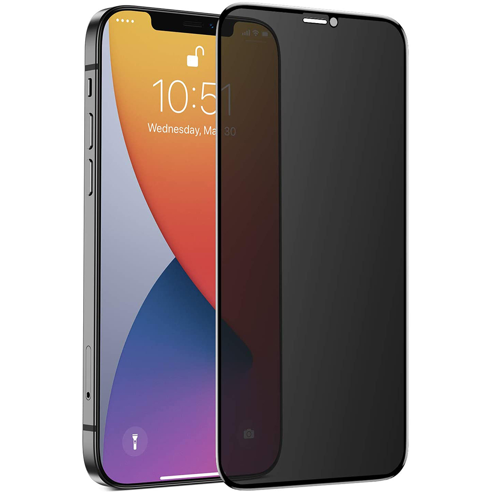 Стъклен протектор 5D Privacy Full Glue за iPhone 12 / iPhone 12 Pro, Черен