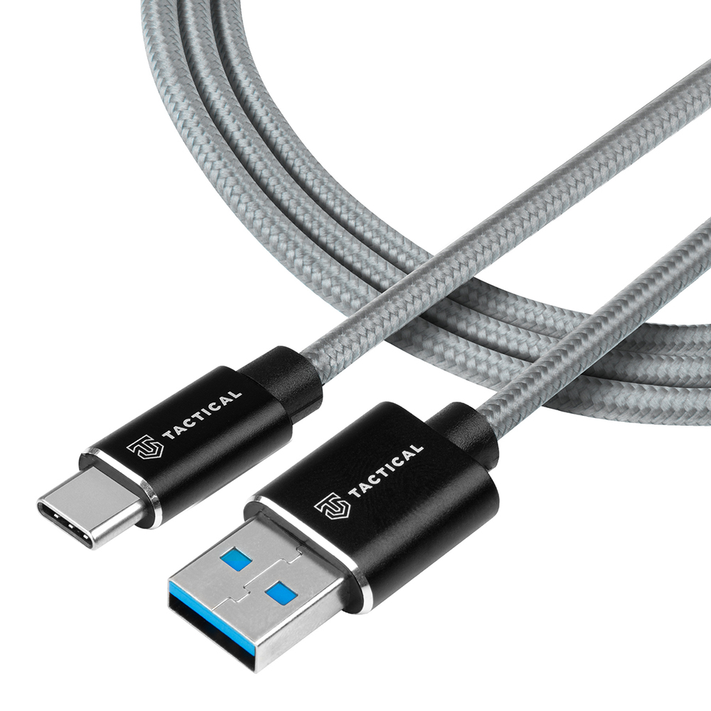 Кабел Tactical Fast Rope Kevlar от USB-A към USB-C, 1m, Сив