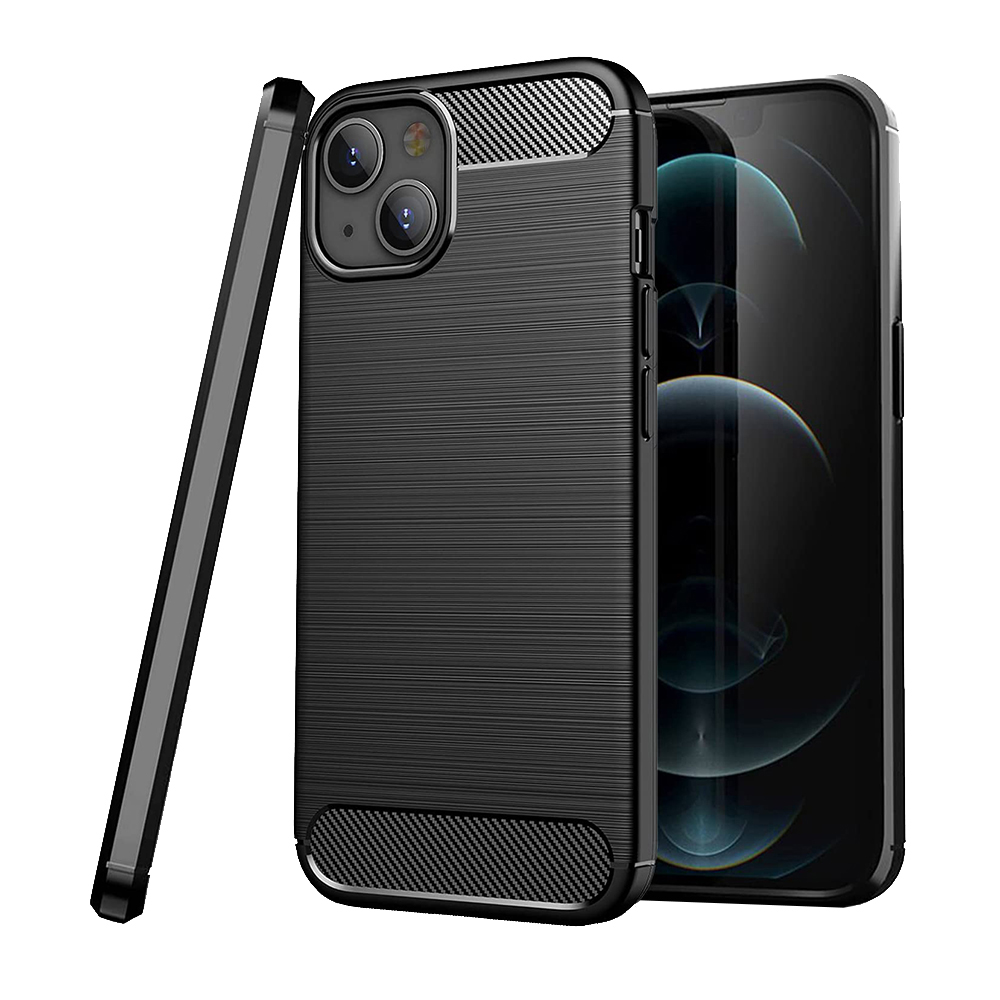 Силиконов Калъф Carbon Fibre Brushed за iPhone 13, Черен