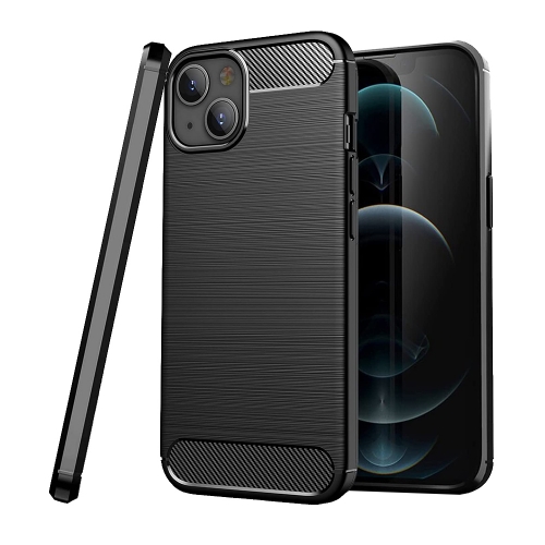Силиконов Калъф Carbon Fibre Brushed за iPhone 13, Черен