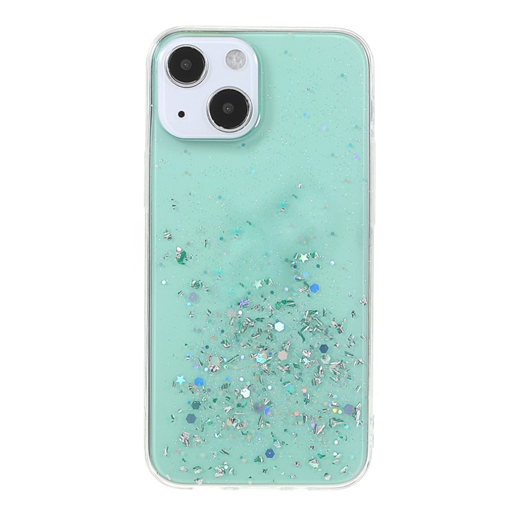 Силиконов калъф Sparkle Starry Sky за iPhone 13, Прозрачен Циан