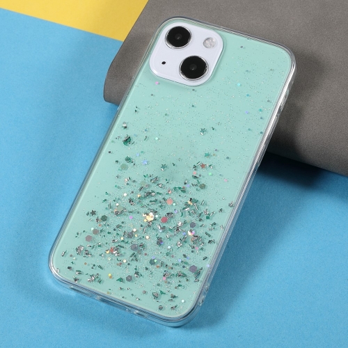 Силиконов калъф Sparkle Starry Sky за iPhone 13, Прозрачен Циан
