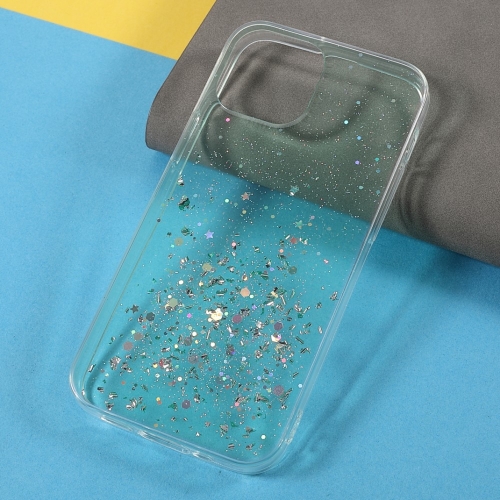 Силиконов калъф Sparkle Starry Sky за iPhone 13, Прозрачен Циан