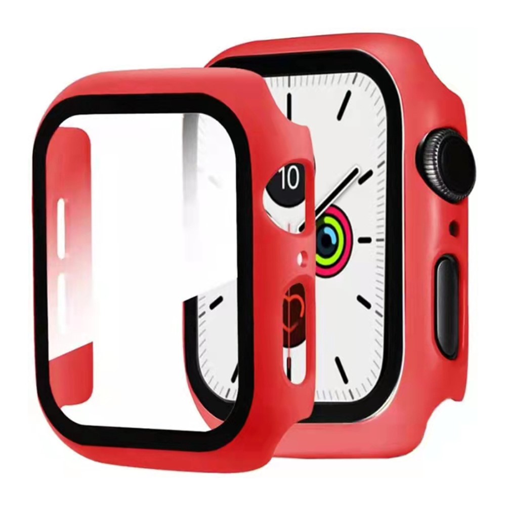Пластмасов протектор 2 в 1 със закалено стъкло за Apple Watch Series 7 45mm, Червен