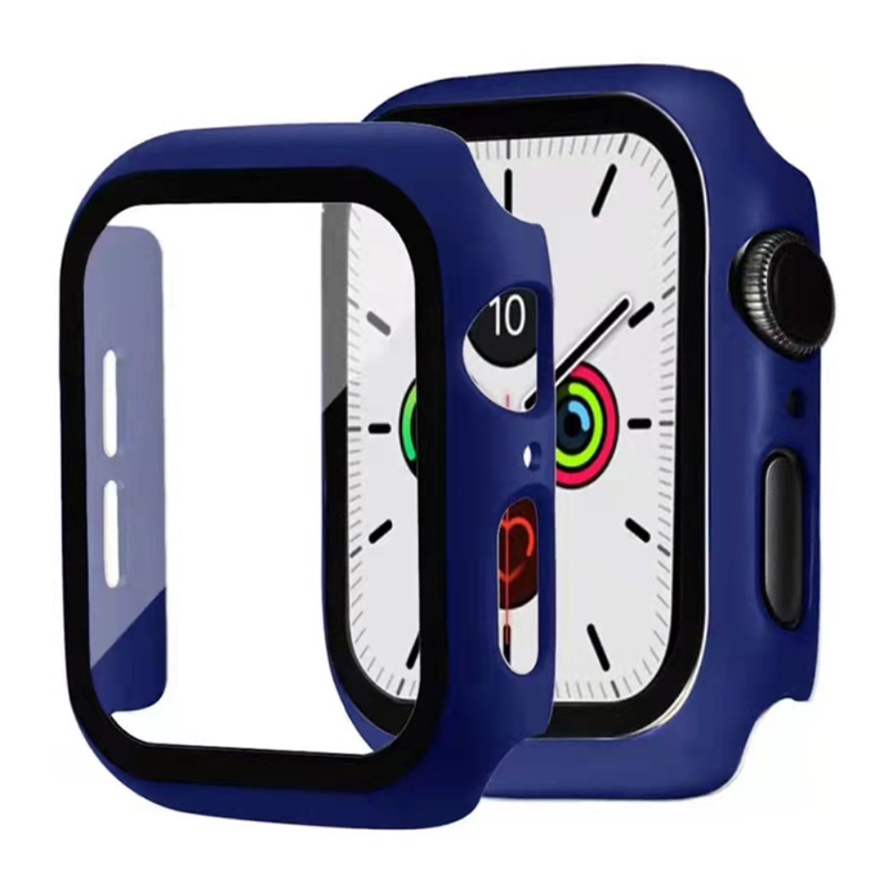 Пластмасов протектор 2 в 1 със закалено стъкло за Apple Watch Series 7 45mm, Тъмно син