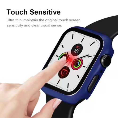 Пластмасов протектор 2 в 1 със закалено стъкло за Apple Watch Series 7 45mm, Тъмно син
