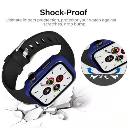 Пластмасов протектор 2 в 1 със закалено стъкло за Apple Watch Series 7 45mm, Тъмно син