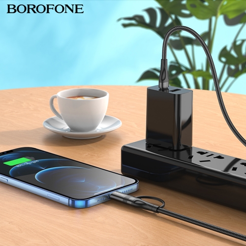 USB кабел Borofone BX61 Source 2 in 1 - Type C to Type C + Lightning - PD 20W/60W 3A 1m, Черен