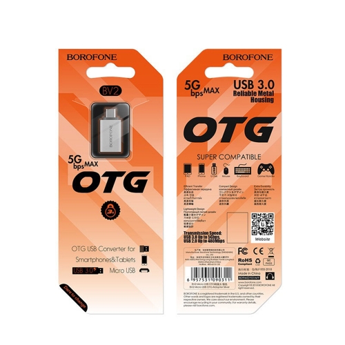 Адаптер Borofone BV2 OTG - USB to Micro USB, Сребрист