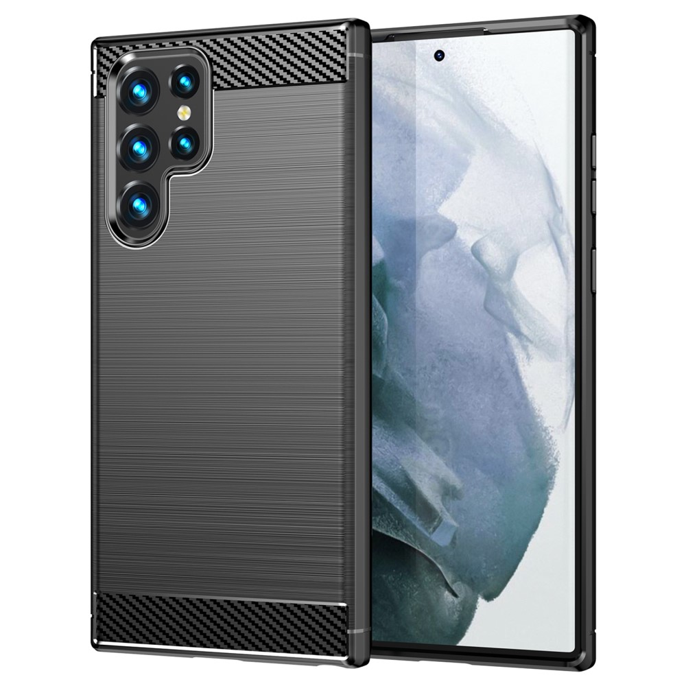 Силиконов Калъф Carbon Fibre Brushed за Samsung Galaxy S22 Ultra 5G, Черен