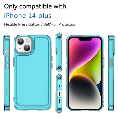 Силиконов калъф Candy за iPhone 14 Plus, Прозрачен-Син