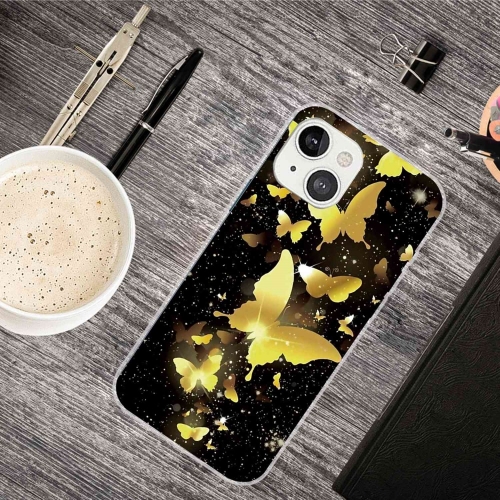 Силиконов калъф за iPhone 14, Златиста пеперуда