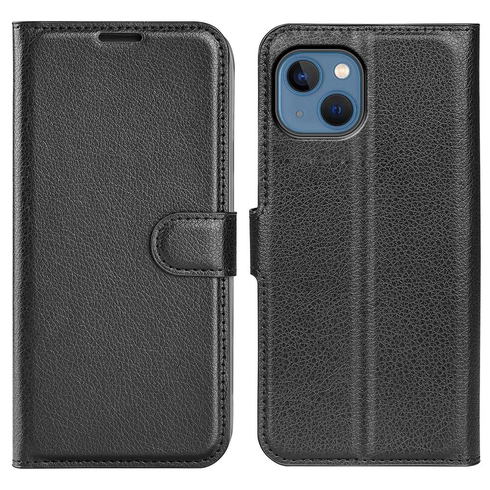 Калъф тефтер Leather за iPhone 14, Черен