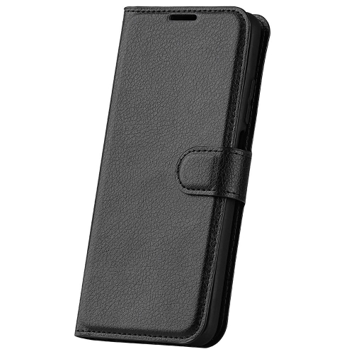 Калъф тефтер Leather за iPhone 14, Черен