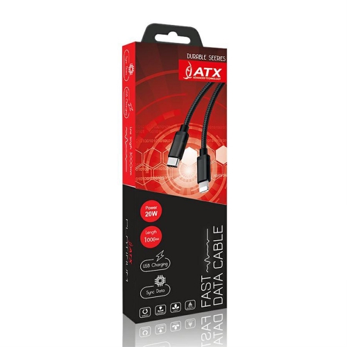 Кабел ATX Braided,  Lightning към Type C, 20W, черен