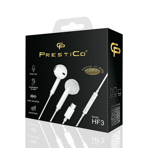Слушалки с микрофон Prestico HF3, Type C, бял