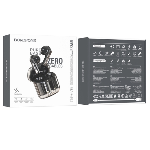 Слушалки Borofone TWS BW23 Crystal Bean Transparent Edition, черен