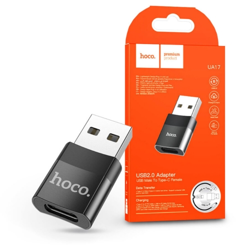 Адаптер HOCO OTG USB A къмType C UA17, female, черен