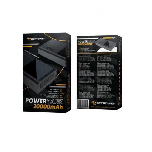 Външна батерия BeePower BP-20PD, 20000mAh, 22.5W, PD USB-C с 2xUSB, 3.0, черен
