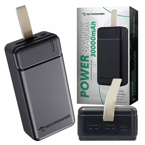 Външна Батерия BeePower BP-30, 30000mAh, 2.1A, 2 x USB, черен