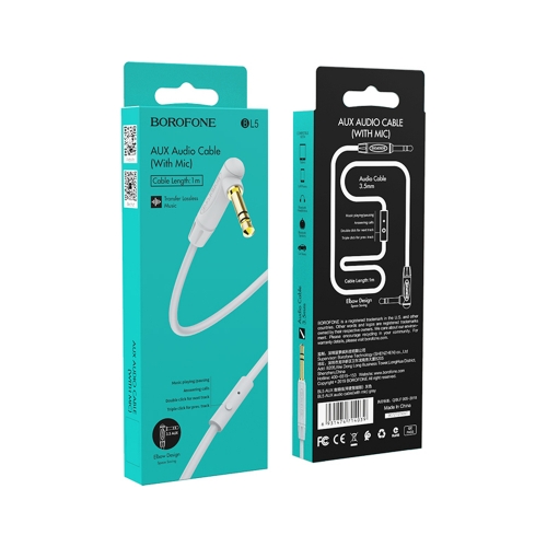 Кабел Borofone BL5, Jack 3.5mm към 3.5mm, 1m, с микрофон, сив