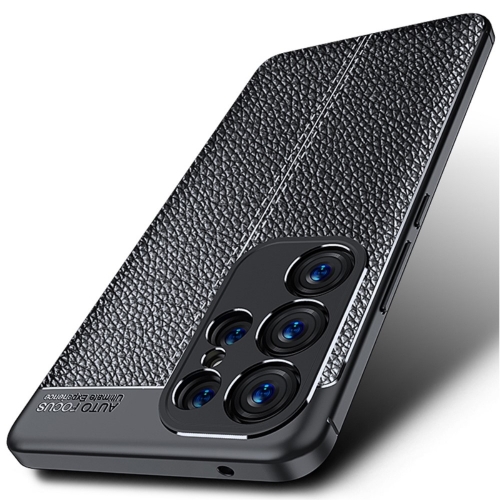 Силиконов калъф Litchi за Samsung Galaxy S23 Ultra, черен