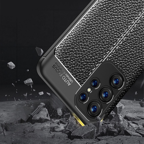 Силиконов калъф Litchi за Samsung Galaxy S23 Ultra, черен