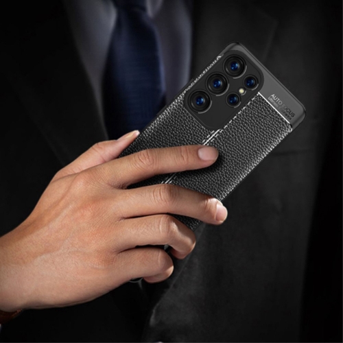 Силиконов калъф Litchi за Samsung Galaxy S23 Ultra, черен