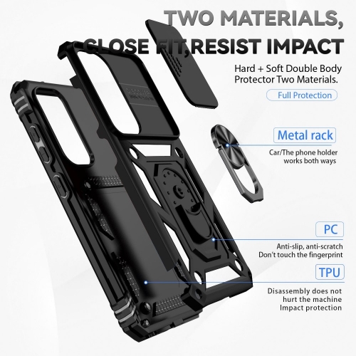 Удароустойчив калъф Slide Camera за Samsung Galaxy S23 Plus, с поставка, Черен