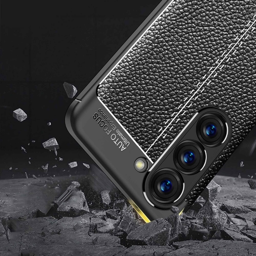 Силиконов калъф Litchi за Samsung Galaxy S23 Plus, черен