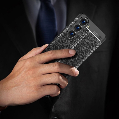 Силиконов калъф Litchi за Samsung Galaxy S23 Plus, черен