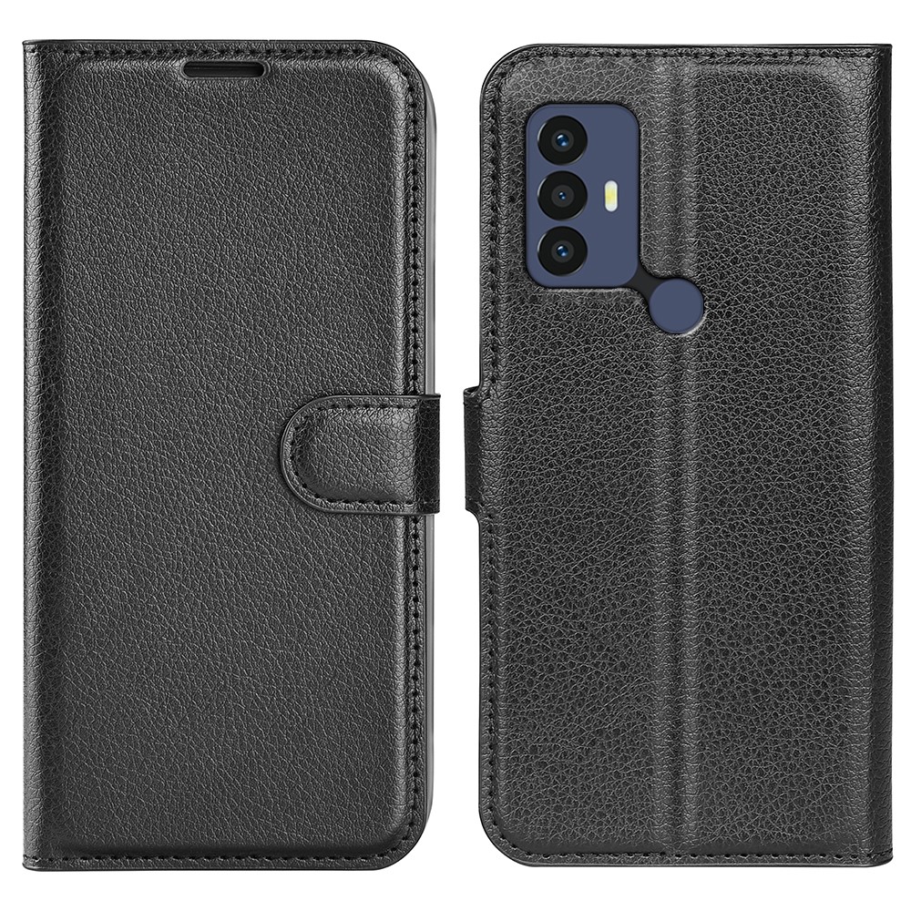 Калъф тефтер Litchi Texture за TCL 30E/TCL 30 SE/TCL 306/TCL 305, Черен