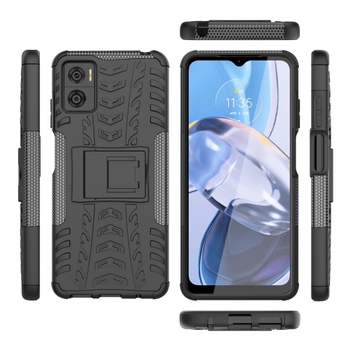 Удароустойчив Калъф с поставка Hybrid Tyre Pattern за Motorola Moto E22 4G, черен