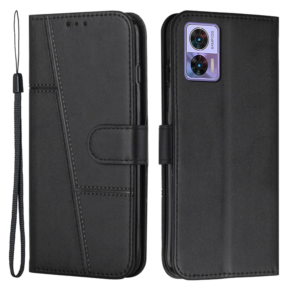 Калъф Тефтер Stitching Lines за Motorola Edge 30 Neo 5G, Черен