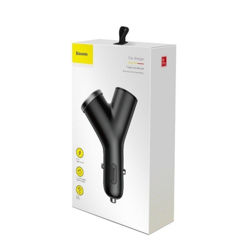 Зарядно за кола Baseus Y,40W, CALL-YX01, 3.4A, 2 x USB, с порт за запалка, Черен