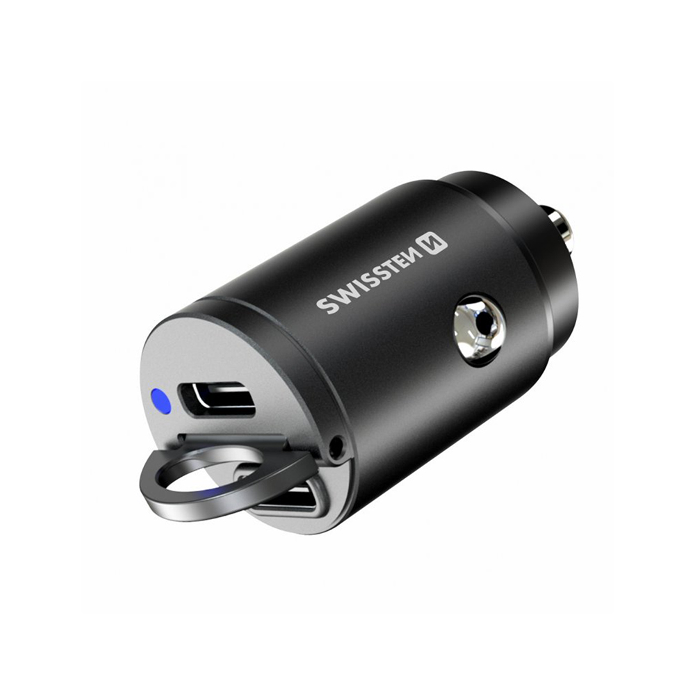 Зарядно за кола  SWISSTEN, PD, 45W, 2xUSB-C,12V-24V, Nano, Черен